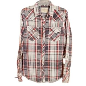 BKE Vintage Snap Button Distressed Western Plaid Flannel Shirt‎ Men's Medium